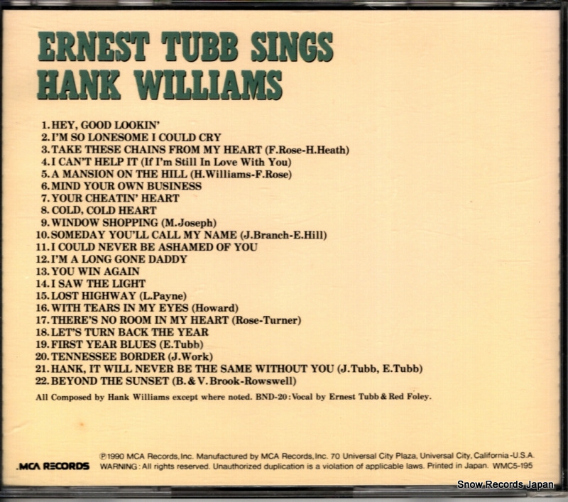 TUBB, ERNEST sings hank williams WMC5-195