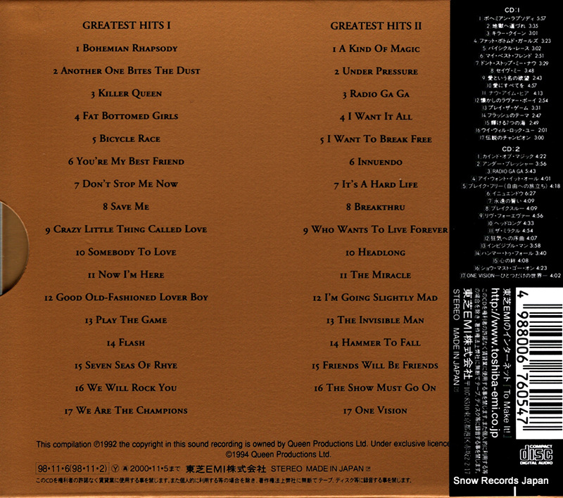 QUEEN greatest hits 1 & 2 TOCP-65056