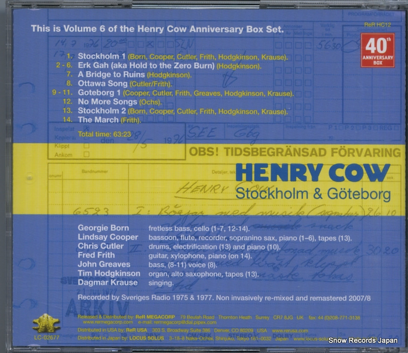 COW, HENRY stockholm & goteborg RERHC12