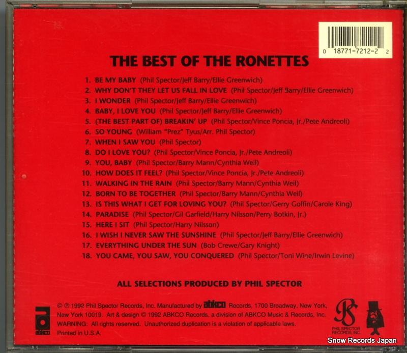 RONETTES, THE the best of the ronettes 72122