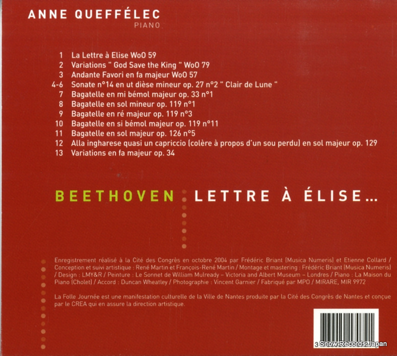 QUEFFELEC, ANNE beethoven; lettre a elise MIR9972