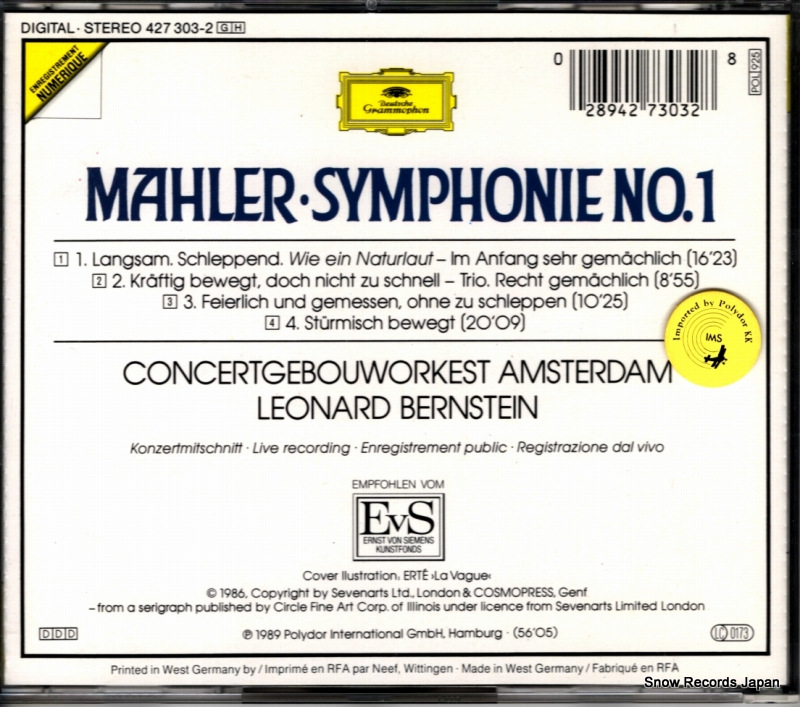 BERNSTEIN, LEONARD mahler; symphonie no.1 427303-2