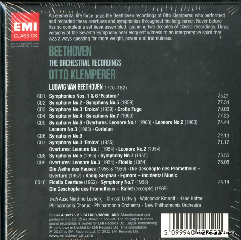 KLEMPERER, OTTO beethoven; the orchestral recordings symphonies & overtures 5099940427522