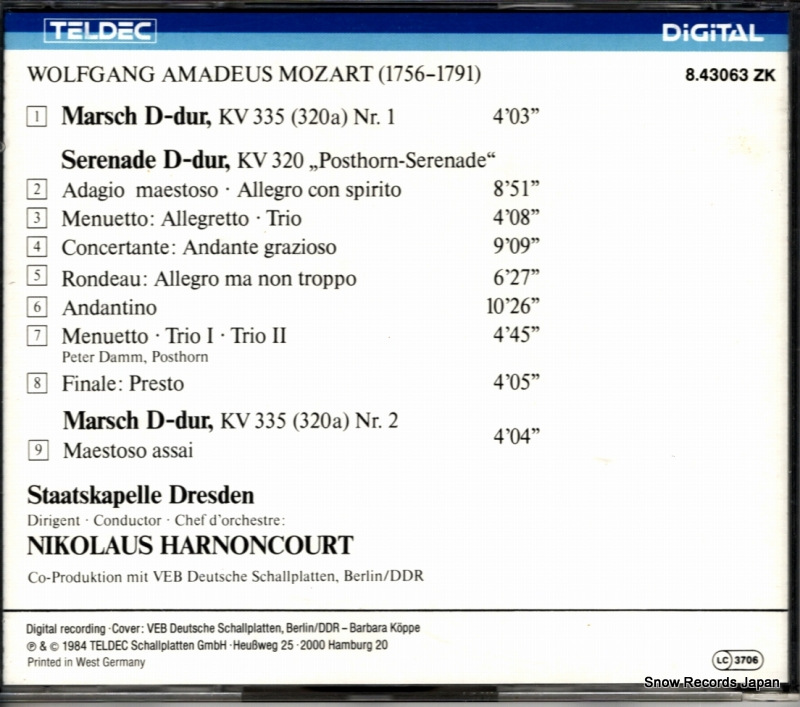 HARNONCOURT, NIKOLAUS mozart; posthorn-serenade kv320 8.43063ZK