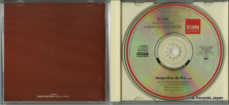 DU PRE, JACQUELINE elgar; cello concerto & famous cello pieces TOCE11425
