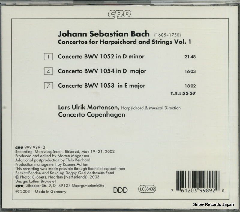 MORTENSEN, LARS ULRIK bach; harpsichord concertos vol.1 CPO999989-2
