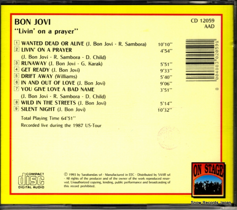 BON JOVI livin' on a prayer CD12059