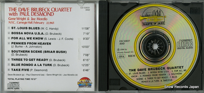 BRUBECK, DAVE, QUARTET, THE n.y.c., carnegie hall, february 22, 1963  CD53031 / MJ104