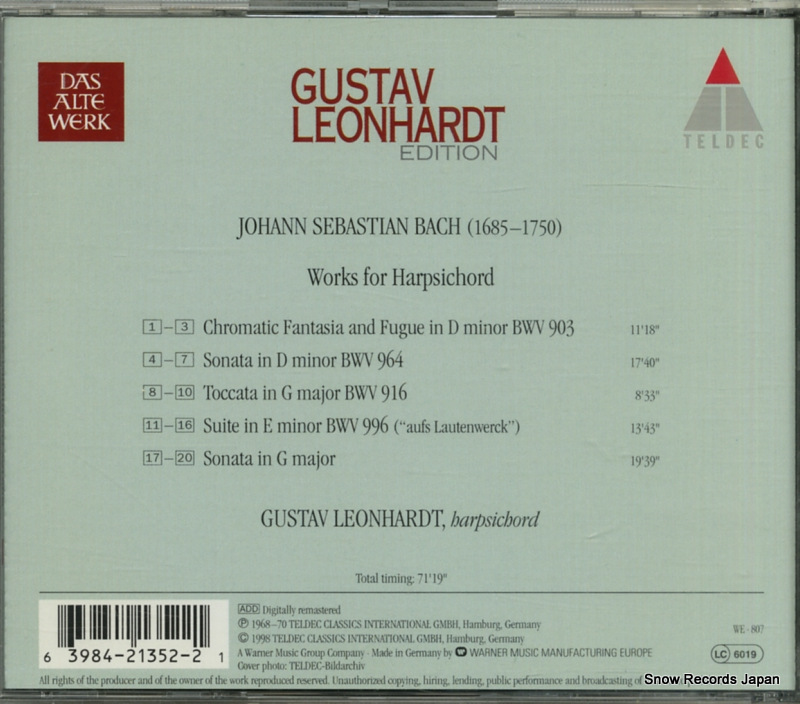 LEONHARDT, GUSTAV bach; works for harpsichord 3984-21352-2