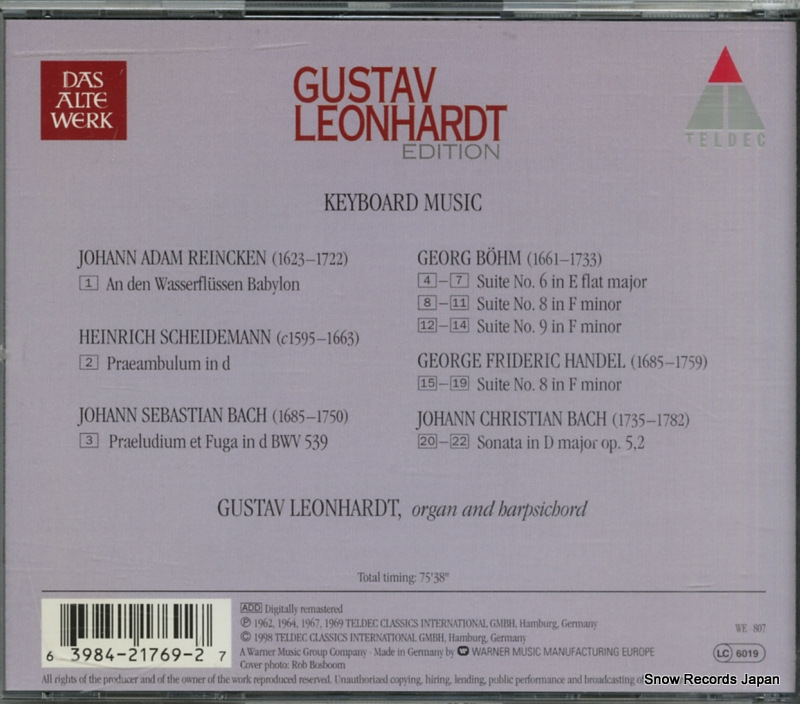 LEONHARDT, GUSTAV bach;  keyboard music 3984-21769-2