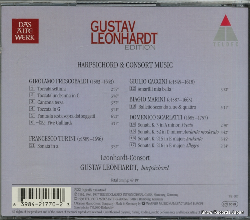 LEONHARDT, GUSTAV frescobaldi; harpsichord&consort music 3984-21770-2