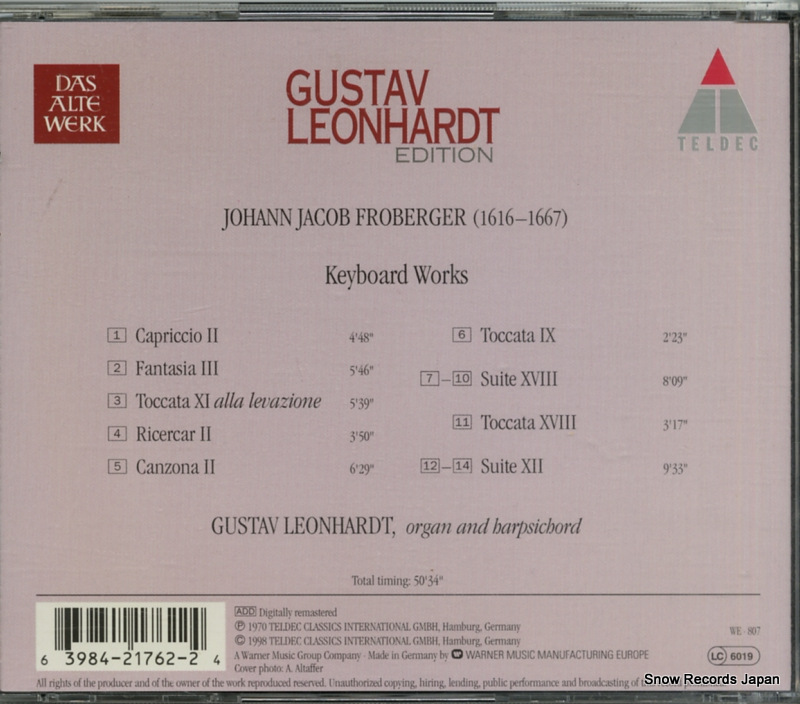 LEONHARDT, GUSTAV froberger; keyboard works 3984-21762-2