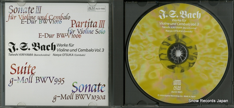 KIRIYAMA, TAKESHI / NAOYA OTSUKA bach;werke fur violine und cembalo vol.3 ALCD-1065