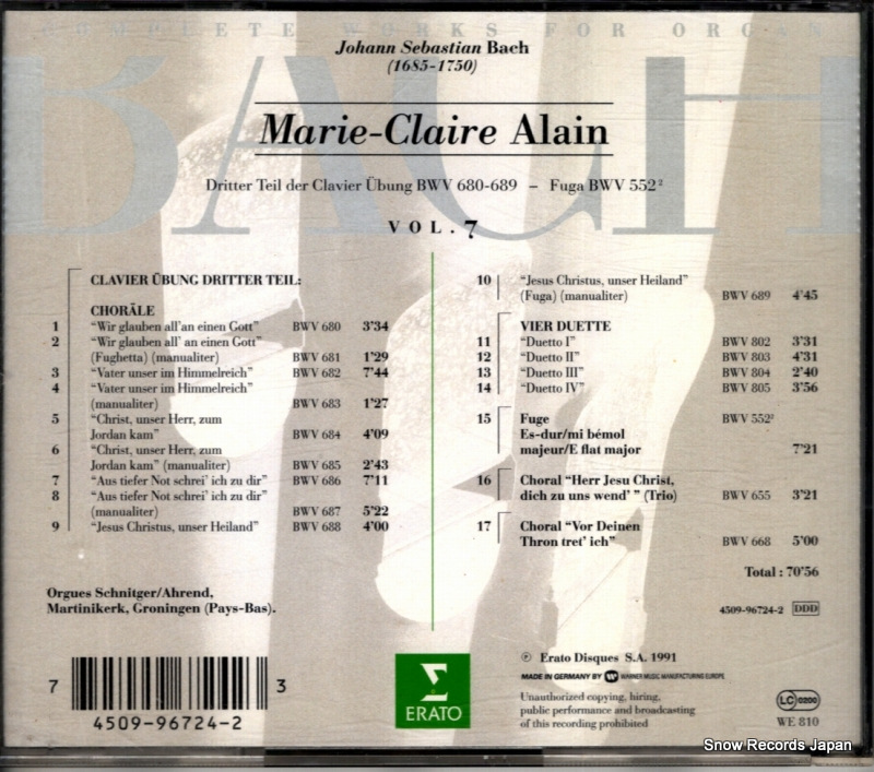 ALAIN, MARIE-CLAIRE bach; complete works for organ vol.7 4509-96724-2