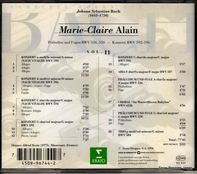 ALAIN, MARIE-CLAIRE bach; complete works for organ vol.11 4509-96744-2