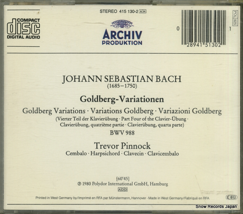 PINNOCK, TREVOR bach; goldberg variationen 415130-2