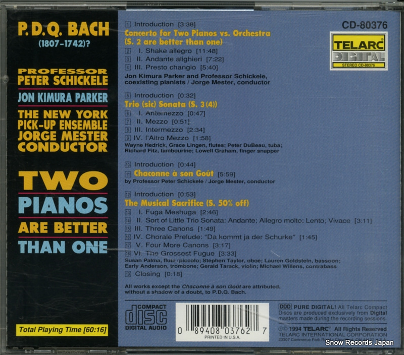 SCHICKELE, PETER, AND JON KIMURA PARKER bach; two pianos are better than one CD-80376 / PHCT-5154