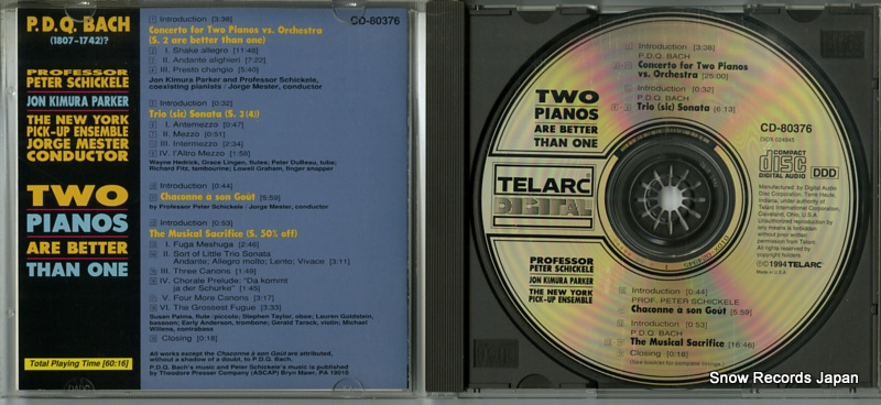 SCHICKELE, PETER, AND JON KIMURA PARKER bach; two pianos are better than one CD-80376 / PHCT-5154