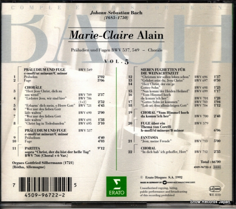 ALAIN, MARIE-CLAIRE bach; complete works for organ vol.5 4509-96722-2