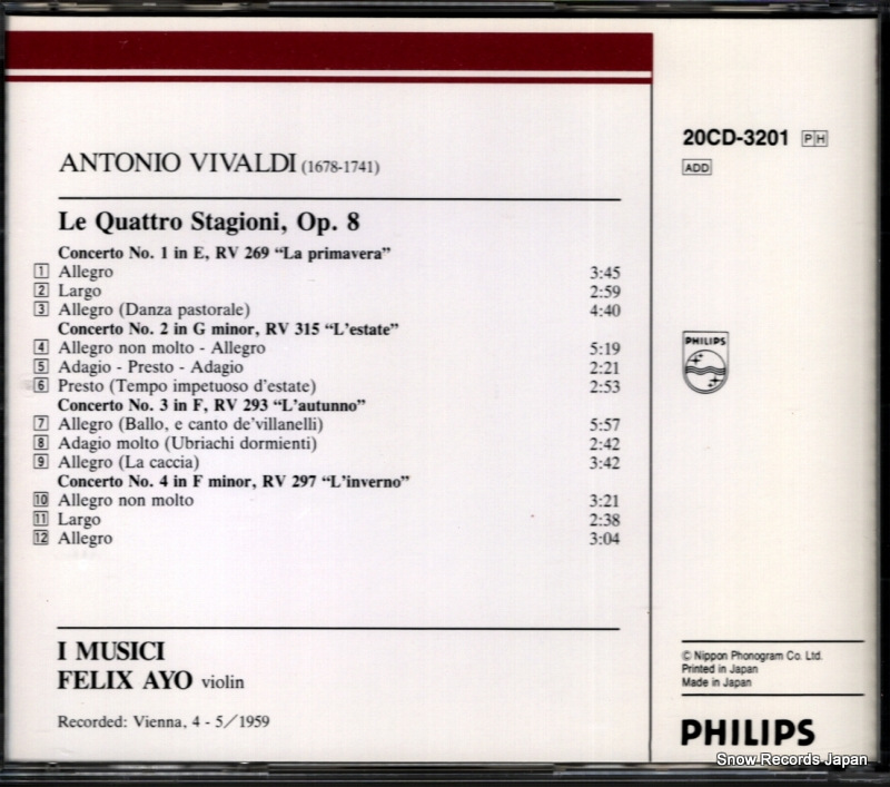 I MUSICI vivaldi; the for seasons 20CD-3201