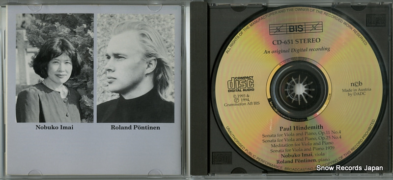 IMAI, NOBUKO / ROLAND PONTINEN hindemith; the sonatas for viola and piano BIS-CD-651 / KKCC-2151