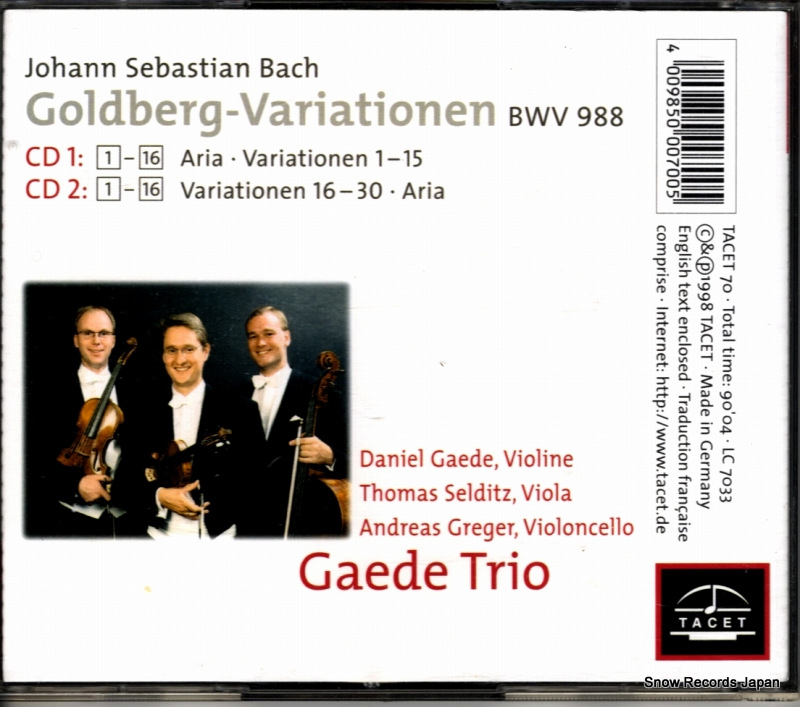 GAEDE TRIO bach; goldberg variationen bwv 988 TACET70