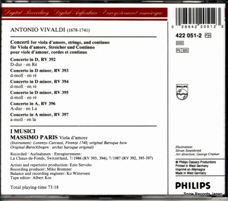 I MUSICI vivaldi; i concerti per viola d'amore 422051-2 / 32CD-838