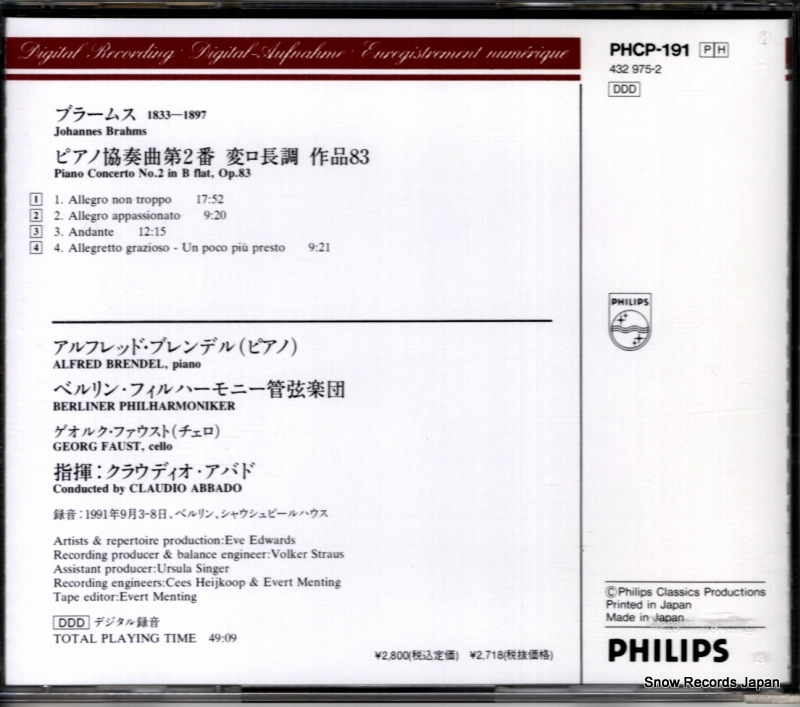 ABBADO, CLAUDIO brahms; piano concerto no.2 PHCP-191