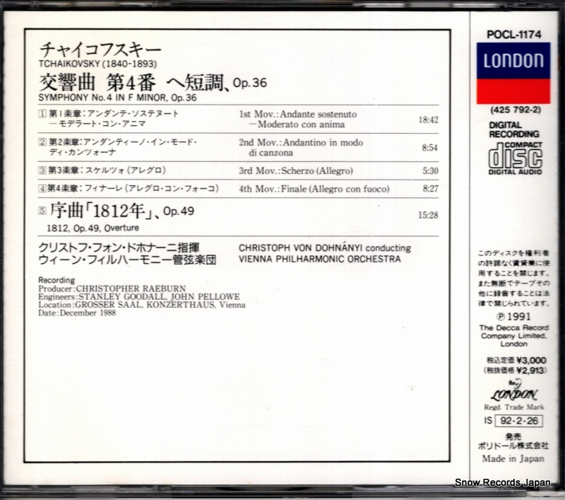 DOHNANYI, CHRISTOPH VON tchaikovsky; symphony no.4 POCL-1174