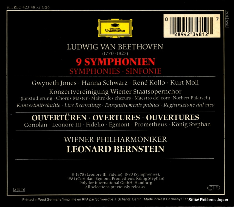 BERNSTEIN, LEONARD beethoven; 9 symphonien overturen 423481-2
