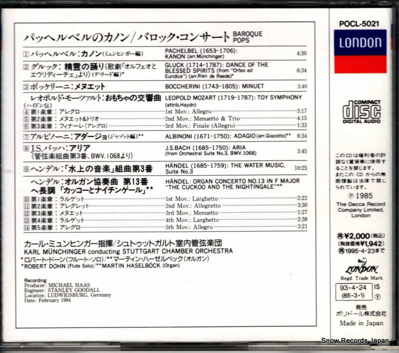 MUNCHINGER, KARL pachelbel; kanon POCL-5021