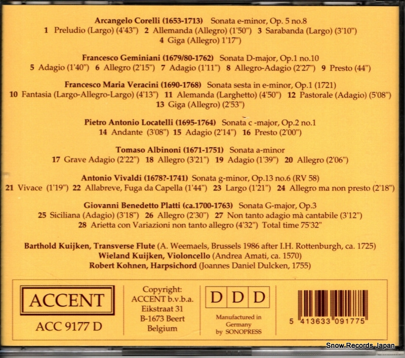 KUIJKEN, BARTHOLD / WIELAND KUIJKEN / KOHNEN, ROBERT italian flute sonatas ACC9177D / KKCC-4074