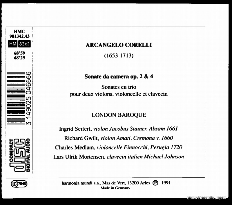 LONDON BAROQUE corelli; sonate da camera op.2 & 4 HMC901342.43 / KKCC-50
