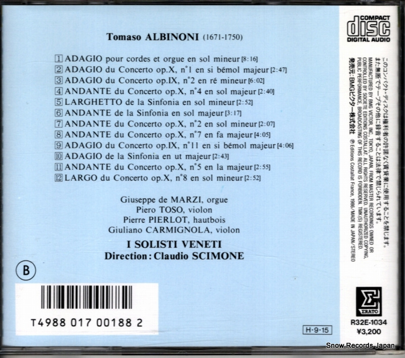 SCIMONE, CLAUDIO / I SOLISTI VENETI albinoni; les adagios R32E-1034