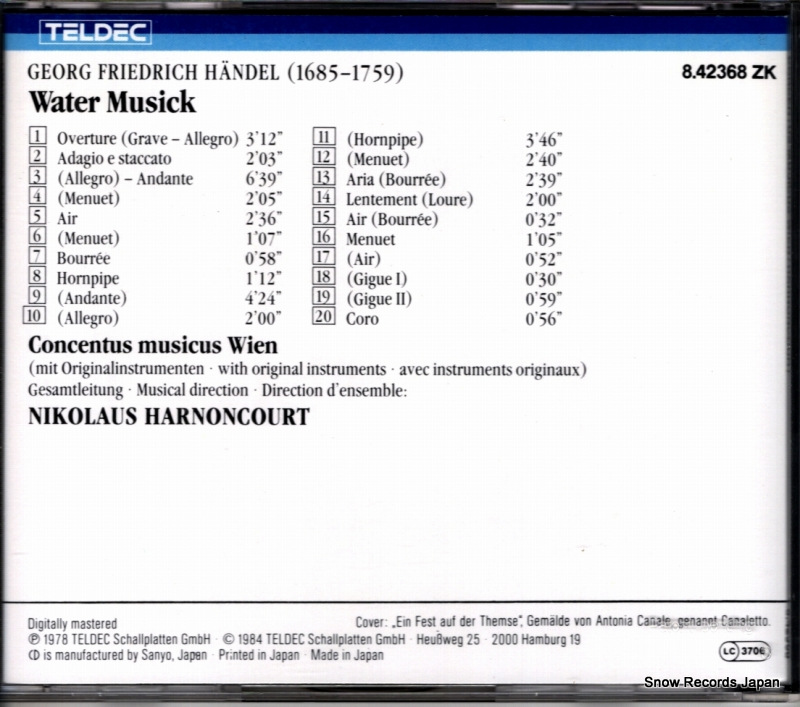 HARNONCOURT, NIKOLAUS handel; water musik 8.42368