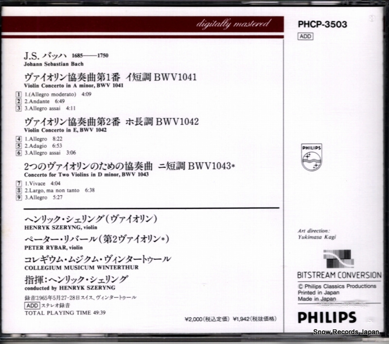 SZERYNG, HENRYK bach; violin concertos bwv 1041-1043 PHCP-3503