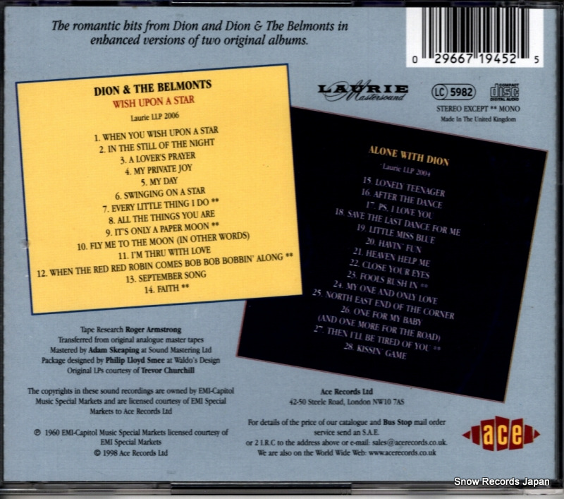 DION AND THE BELMONTS wish upon a star / alone with dion CDCH945