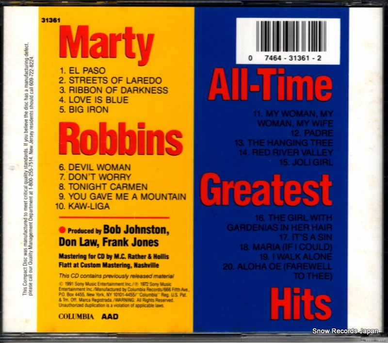 ROBBINS, MARTY all time greatest hits CK31361