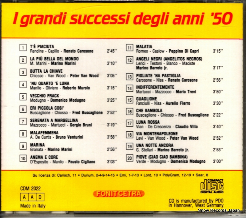 V/A i grandi successi degli anni '50 CDM2022