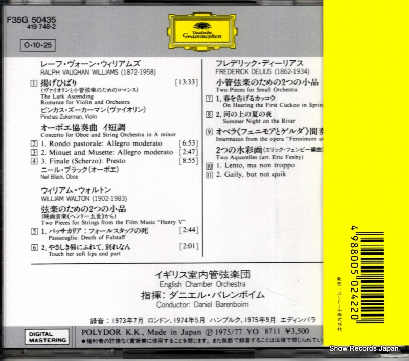 BARENBOIM, DANIEL vaughan williams; the lark ascending F35G50435