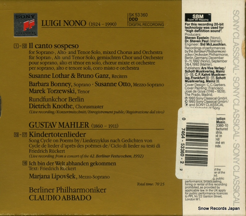 ABBADO, CLAUDIO luigi nono; il canto sospeso SK53360