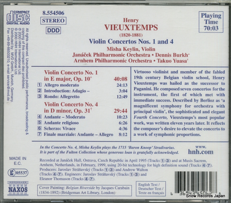 KEYLIN, MISHA vieuxtemps; violin concertos nos.1 and 4 8.554506