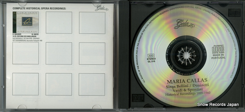 CALLAS, MARIA sings bellini donizetti verdi and spontini GL310
