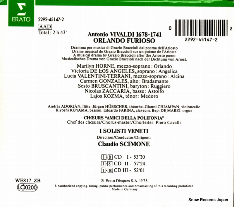 SCIMONE, CLAUDIO vivaldi; orlando furioso 2292-45147-2