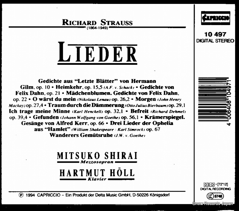 SHIRAI, MITSUKO / HARTMUT HOLL r.strauss; ausgewahlte lieder 10497