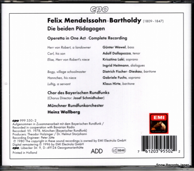 WALLBERG, HEINZ mendelssohn-bartholdy; die beiden padagogen 999550-2