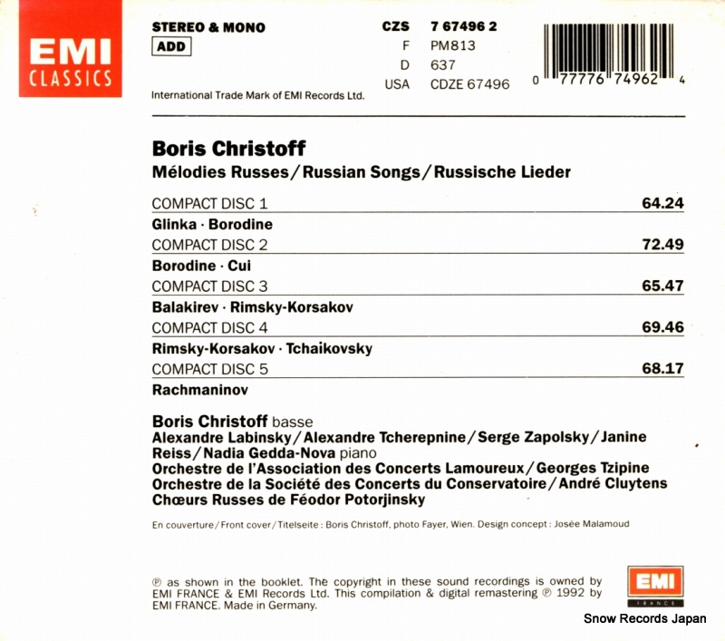 CHRISTOFF, BORIS melodies resses; russian songs CZS7674962