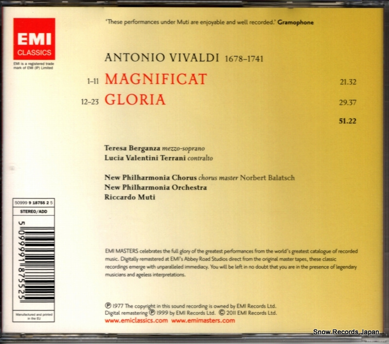 MUTI, RICCARDO vivaldi; gloria / magnificat 5099991875525