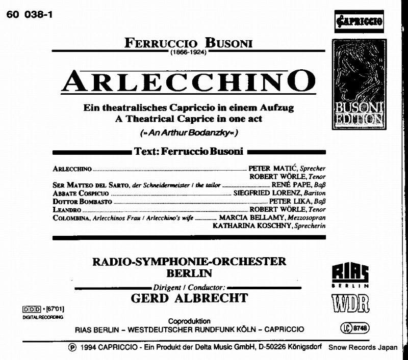 ALBRECHT, GERD busoni; arlecchino 60038-1