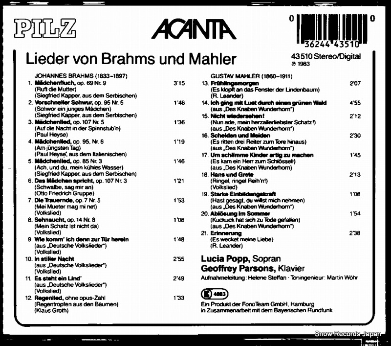 POPP, LUCIA mahler / brahms; lieder 43510